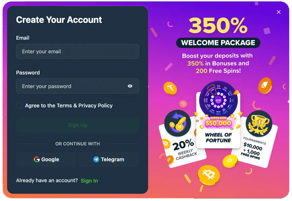 Wild.io registration form