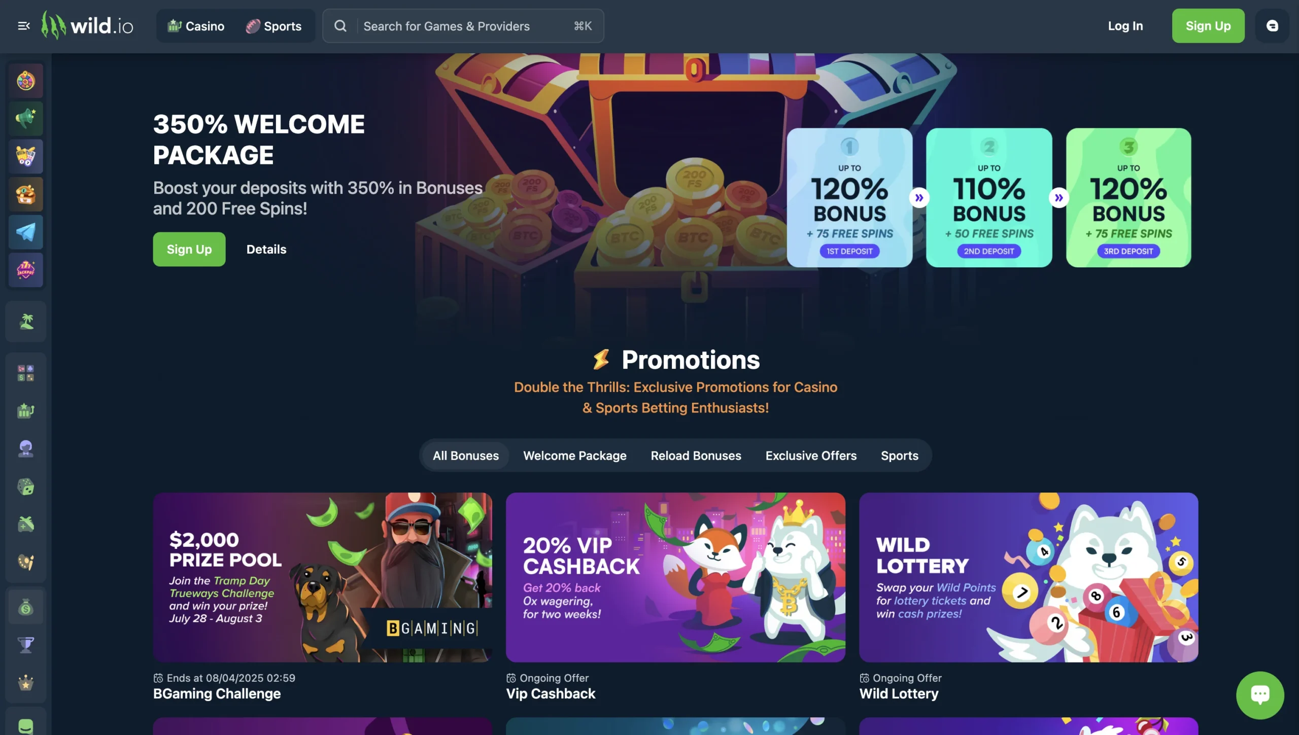 Wild.io current bonus offers.